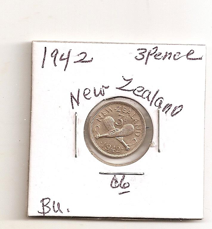 BU 1942 New Zealand Silver 3 Pence