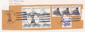Used on Piece 2c Locomotive 3 , 5c Motorcycle 1 & 2 US #1899 Early Cancel 1983