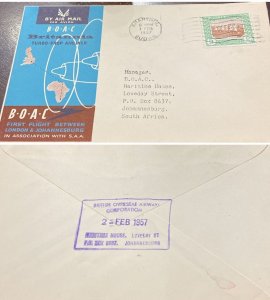 D)1957, SUDAN, LETTER CIRCULATED TO SOUTH AFRICA, AIR MAIL, FIRST FLIGHT BET