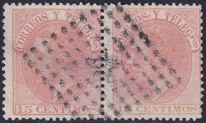 Spain 1882 Sc 252 pair used rombo de puntos cancel