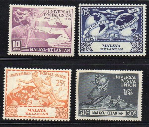 Malaya-Kelantan Sc 46-9 1949 75th Anniversary UPU stamp set mint