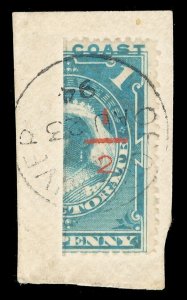 Niger Coast 1894 QV ½ on half on 1d dull blue on piece VFU. SG 57.