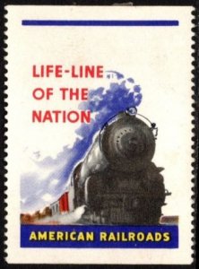 Vintage US Poster Stamp Life-Line Of The Nation American Railroads Unused