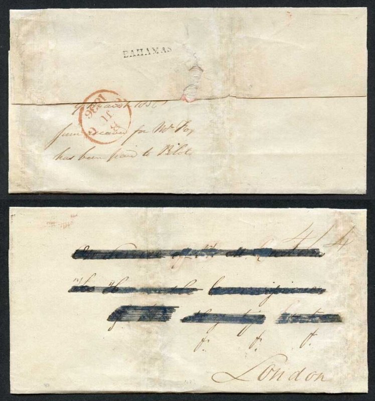 BAHAMAS 1836 entire to London rated 4/4 A Straight-Line BAHAMAS Type B3 Rare