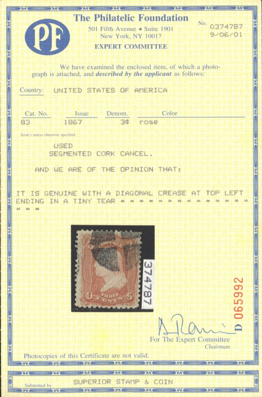 U.S. #83 USED WITH PF CERT