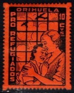 1937 Spain Civil War Charity Poster Stamp Orihuela 10 Centavos For Refugees