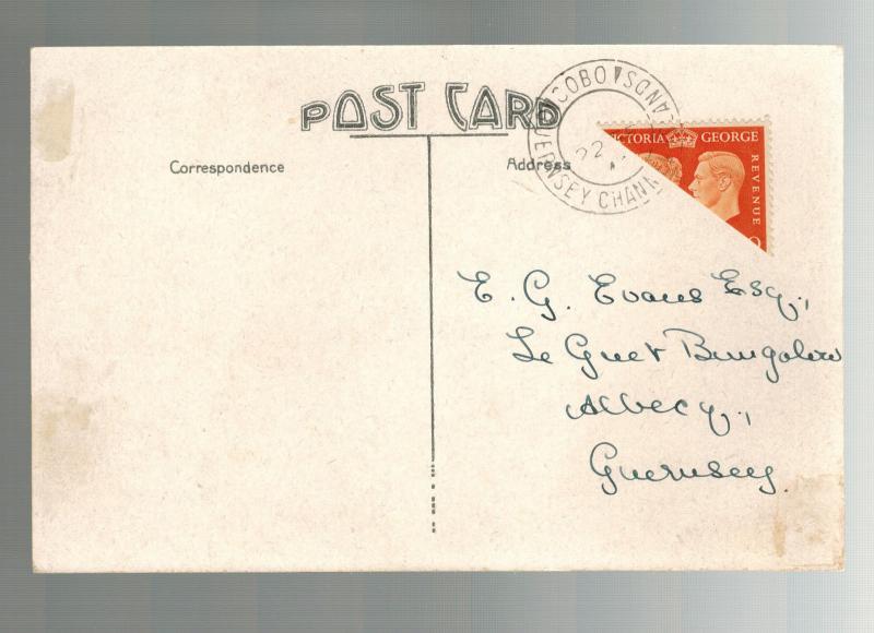 1940 Guernsey Channel Islands Occupation Postcard COver Bi Sect Stamp Candie Gar