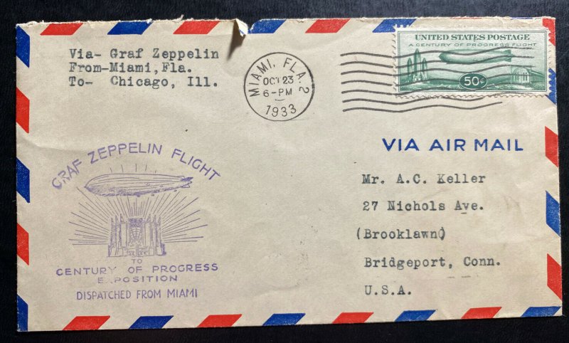 1933 Miami fl USA Graf Zeppelin cover LZ 127 Century Of Progress Flight Sc # C18