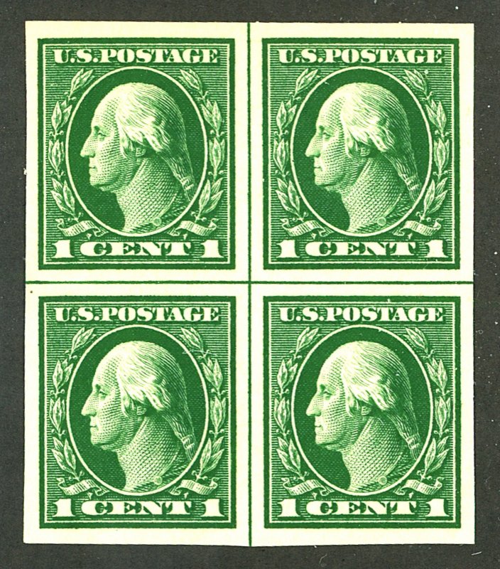 U.S. #408 MINT LINE BLOCK OF 4 OG NH