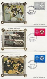 NEW ZEALAND 1985 St John Ambulance set of 3 Benham silk FDC.................Q349