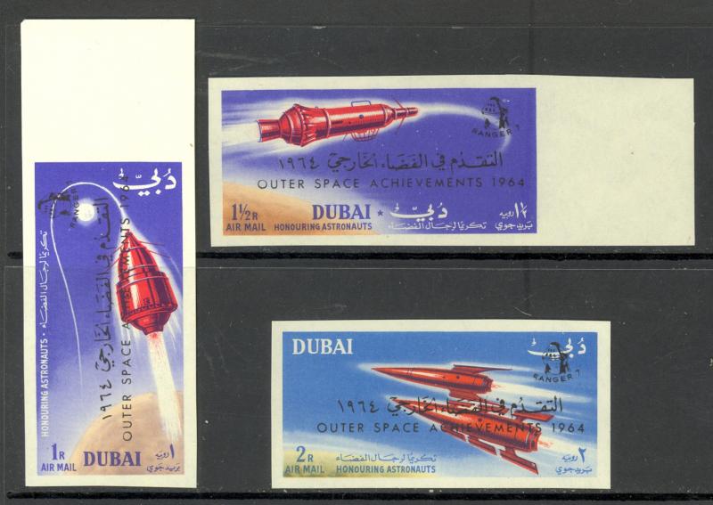 DUBAI 1964 SPACE ACHIEVEMENTS IMPERF SET Mi. 153B-155B MNH