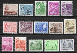 North Borneo # 261-75  QE II Definitives - 1954-57 Complete (15) Mint NH