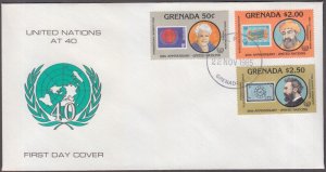 GRENADA Sc #1338-40 FDC 40th ANN of the UNITED NATIONS with FAMOUS PEOPLE