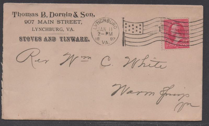 **US 19th Century Advertising Cover, Scott #265, Lynchburg, VA, 1/11/1897