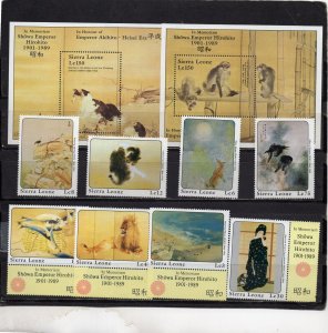 SIERRA LEONE 1989 JAPANESE PAINTINGS BY SEIHO SET OF 8 STAMPS & 2 S/S MNH