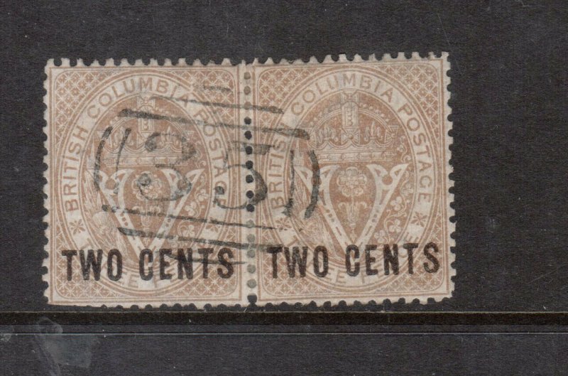 British Columbia #8 Used Rare Pair With #35 Numeral Grid Cancel - Short Perfs