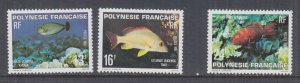FRENCH POLYNESIA, 1981 Fish set of 3, mint no gum.