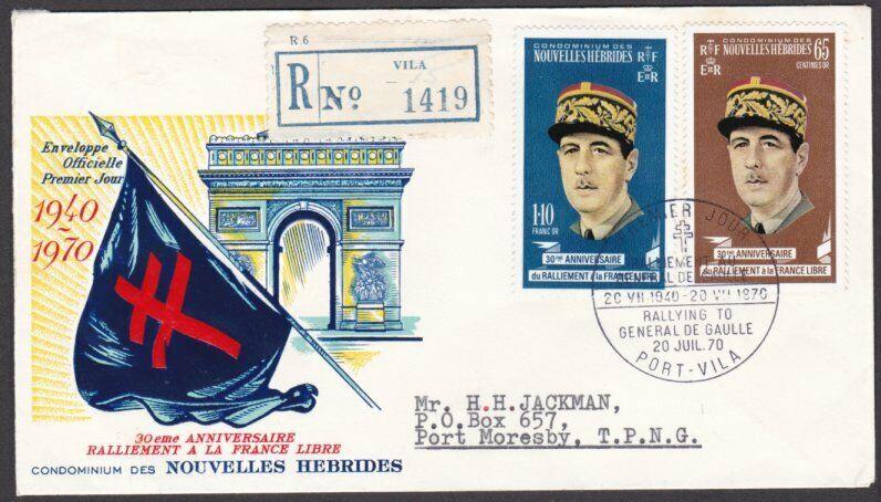 NEW HEBRIDES FRENCH 1970 de Gaulle FDC Registered to PNG...................55218