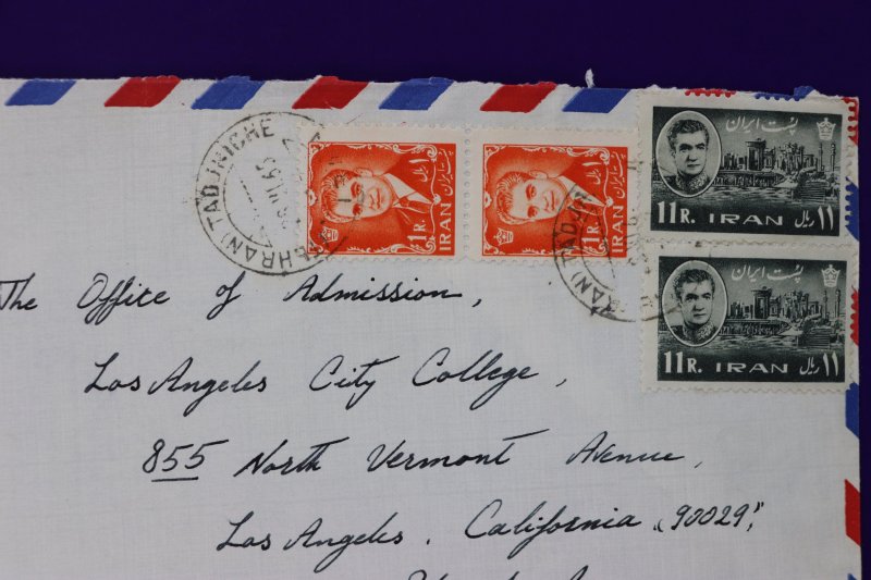 Iran airmail cover to USA used sc#1213 1219 pair