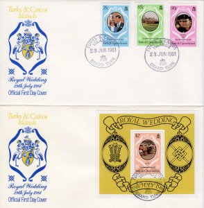 Turks and Caicos 1981 Sc#486/490 DIANA WEDDING Set (3)+S/S FDC Unaddressed