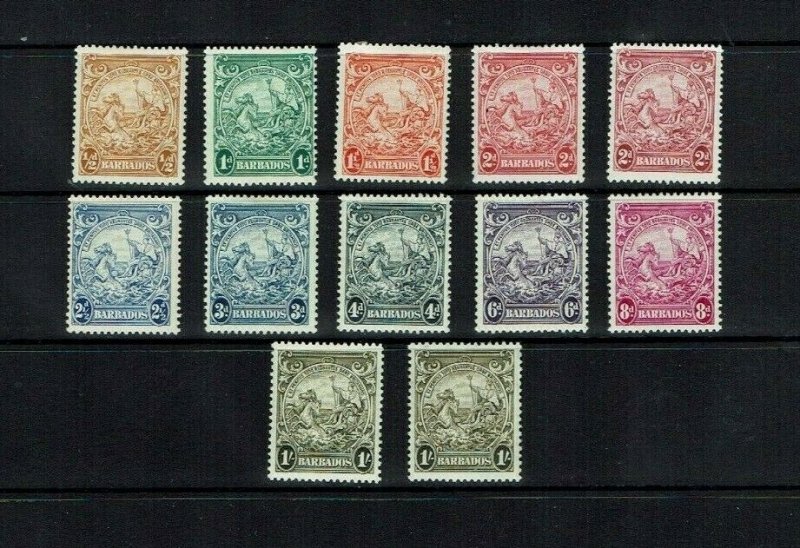 Barbados: 1938 Badge of the Colony, definitive, short set to 1/- Mint