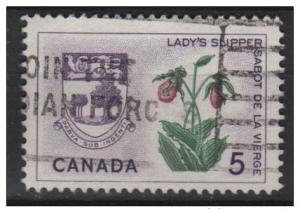 Canada  1964 - Scott 424 used - 5c, Lady's slipper & Arms 