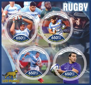 Stamps. Sports. Rugby players  2019 year 1+1 sheets perforated