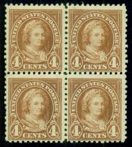 US #556 4¢ yellow brown, Block of 4, og, 2NH/2LH, VF, Scott $102.00