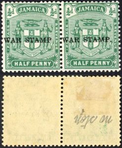 Jamaica SG68ea 1/2d Blue-green No Stop after P in a M/M Pair Cat 23.50