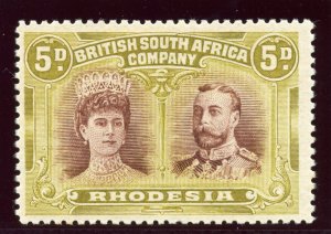 Rhodesia 1910 KGV Double Head 5d purple-brown & olive-yellow MLH. SG 141a.