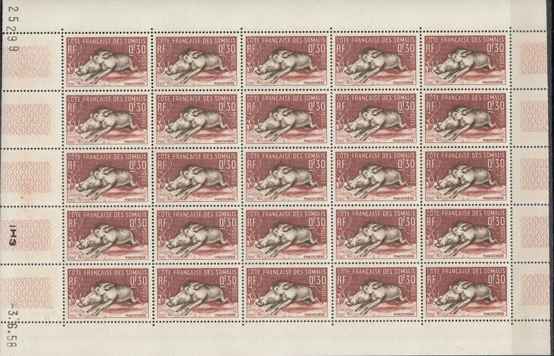 Somali Coast - 1958 Fauna complete sheet block of 25 (5*5) Sc# 271/273 MNH (413)