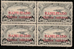 MEXICO CO16, 15¢ on 20¢ HABILITADO OFFICIAL AIR, BLK OF 4 UNUSED, NG. VF. (22)