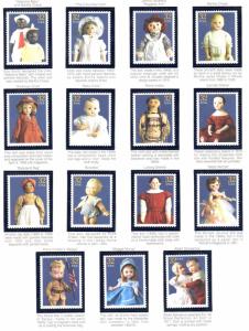 US Sc 3151a-o 1997 Classic American Dolls stamp set singles mint NH