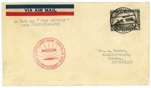 Germany Mi #28a LZ-127 GRAF ZEPPELIN Airmail Flight Cover 1929 World Tour VF