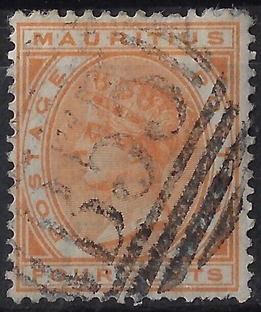 Mauritius 1883 QV 4d orange, used, SG 104/ Sc 71. Wmk CCA.   CV£9        (a1248a