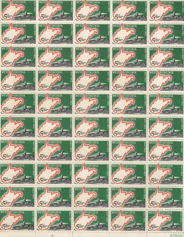 Scott 1232 - West Virginia Statehood. Sheet Of 50  MNH. OG.   #02 1232