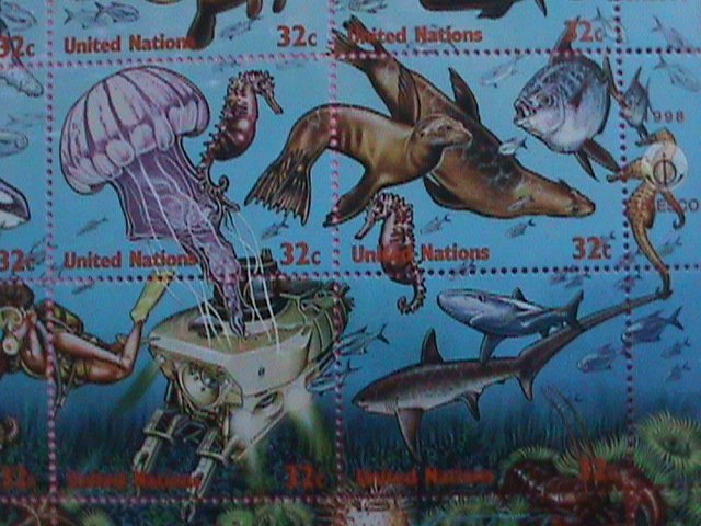 U.N. STAMP: 1998- SC #.734-INTERNATIONAL YEAR OF THE OCEAN: MNH NEW YORK SHEET