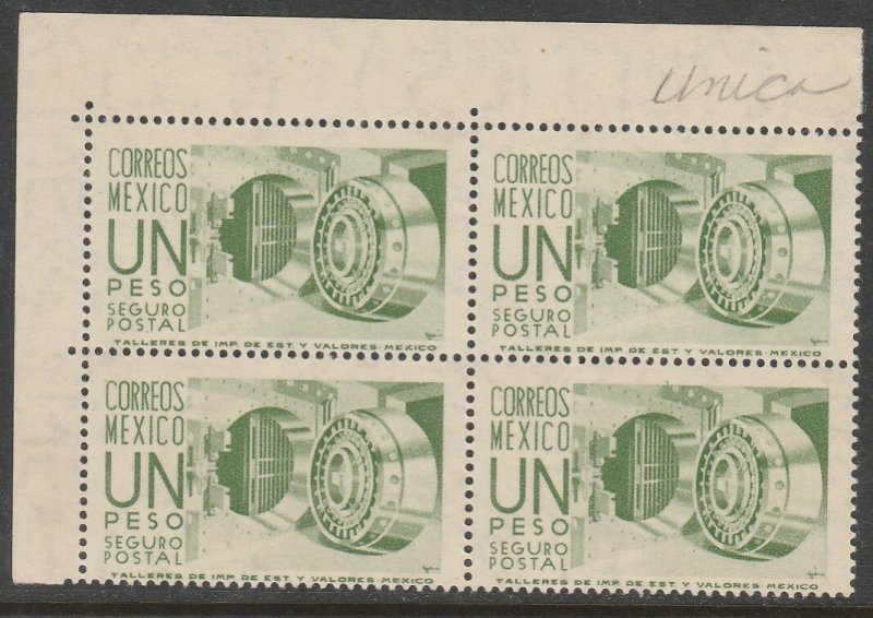 MEXICO G17 $1Peso 1950 Definitive 2nd Printing wmk 300 MNH BLK 4. VF. (300)