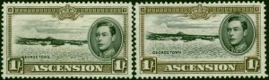 Ascension 1938-44 1s Black & Sepia SG44 + 44a Both Perfs Fine MNH