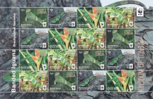 Tonga # 1294, WWF - Banded Iguana, Full Sheet of 4 Sets, NH, 1/2 Cat.