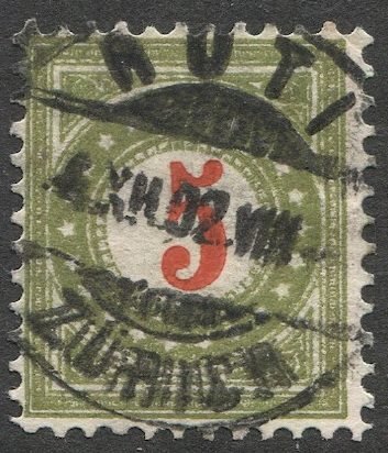 SWITZERLAND 1884  5c Used Sc J23  VF Postage Due, Ruti cancel