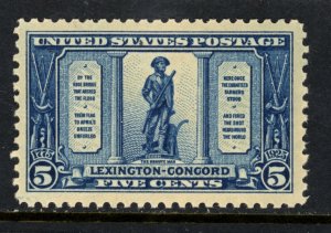 SCOTT 619 1925 5 CENT LEXINGTON CONCORD ISSUE MNH OG VF CAT $26!