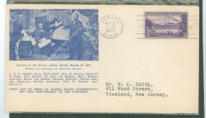 US 800 1937 3c Alaska (Part of U S Possessions Series) on an addressed (typed) FDC with a John Newman Cachet