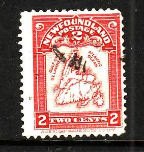 Newfoundland-Sc#86-used 2c  rose carmine Map-1908-Nwf437-