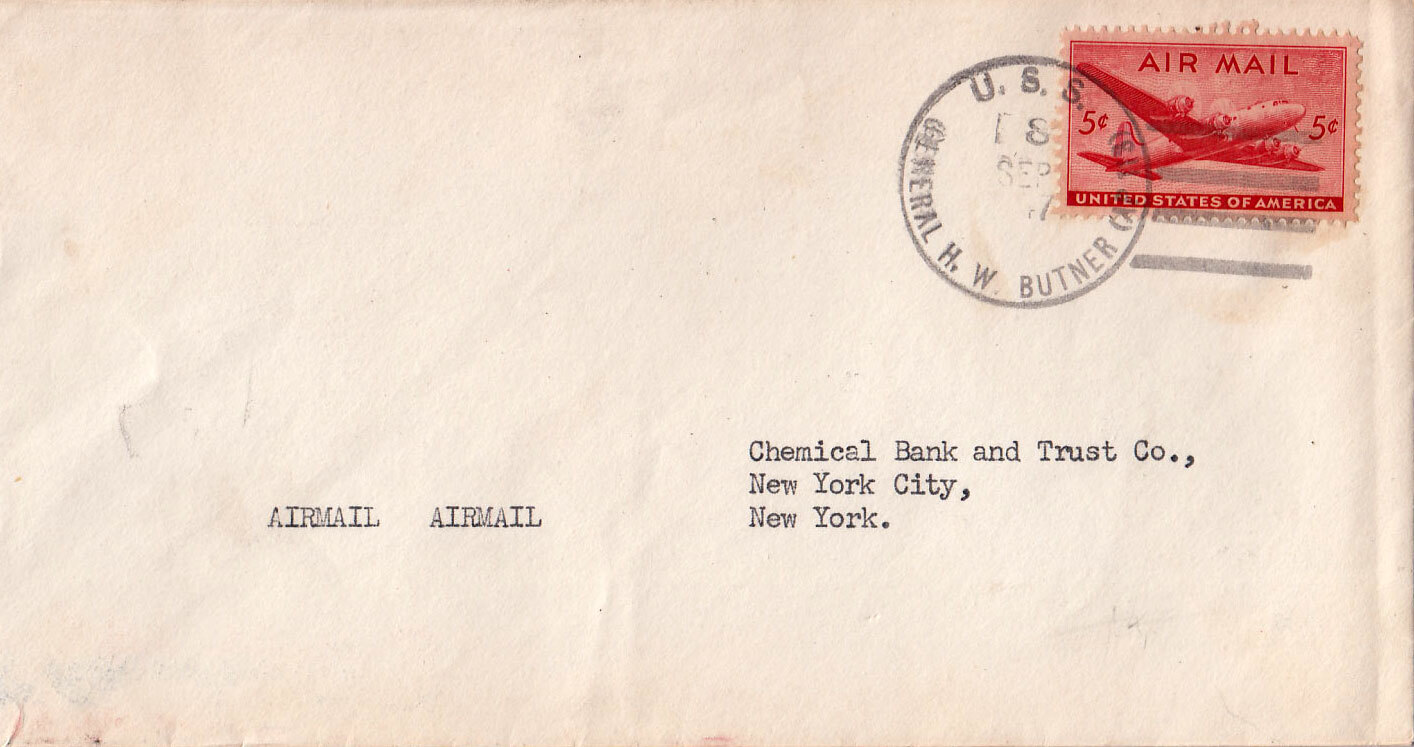 United States Ships 5c Large DC4 Skymaster 1947 U.S.S. General H. W