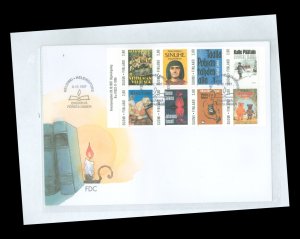 Finland 1061a 1996 finnish writers association, pane of 8 on unaddressed, cacheted cover, showing book covers