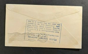 1945 London England First Flight Cover Boston MA American Airlines Pilot Signed