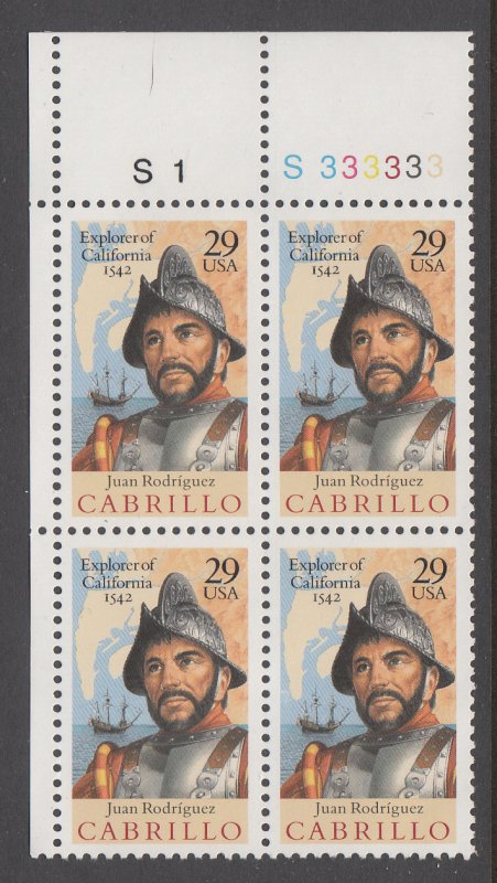 US 2704 Cabrillo Plate Block MNH VF