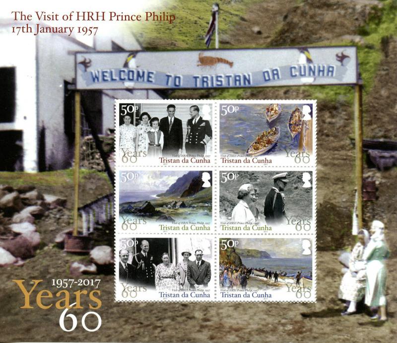 Tristan da Cunha Royalty Stamps 2017 MNH HRH Prince Philip Visit Art 6v M/S 