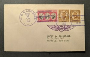 1931 Day USS Argonne Navy Airmail Cover to Buffalo NY Armistice Day Cancels